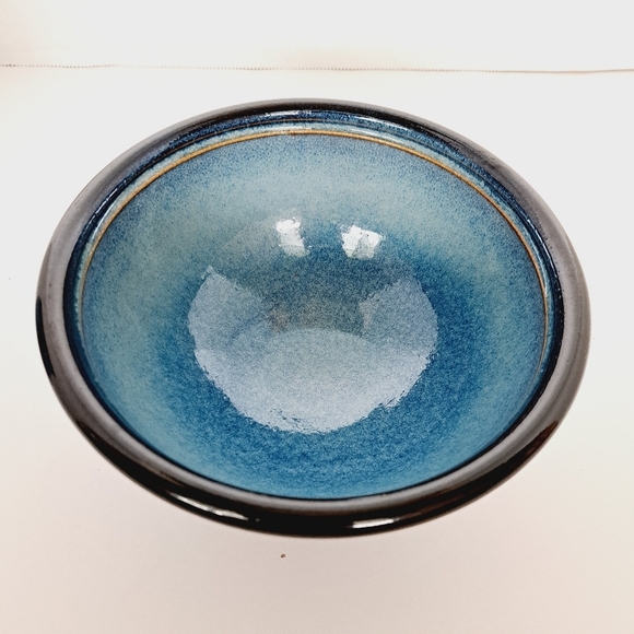 Hand Thrown Cobalt Blue Gradiant Glaze Bowl Cup Set Artist Signed - Picture 4 of 8